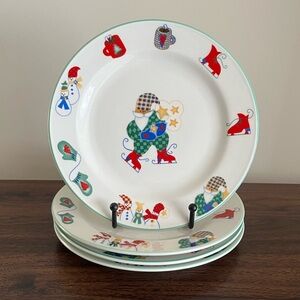 RO GREGG Christmas Holiday Salad Plates Stoneware 7.5” Welcome Holiday Set of 4